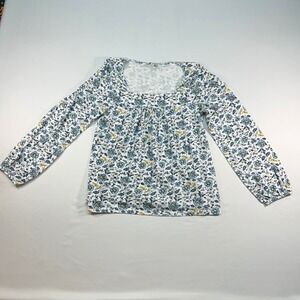 Lucky Brand Womens Floral Peasant Top Blue Yellow Square Neck Long Sleeve Small